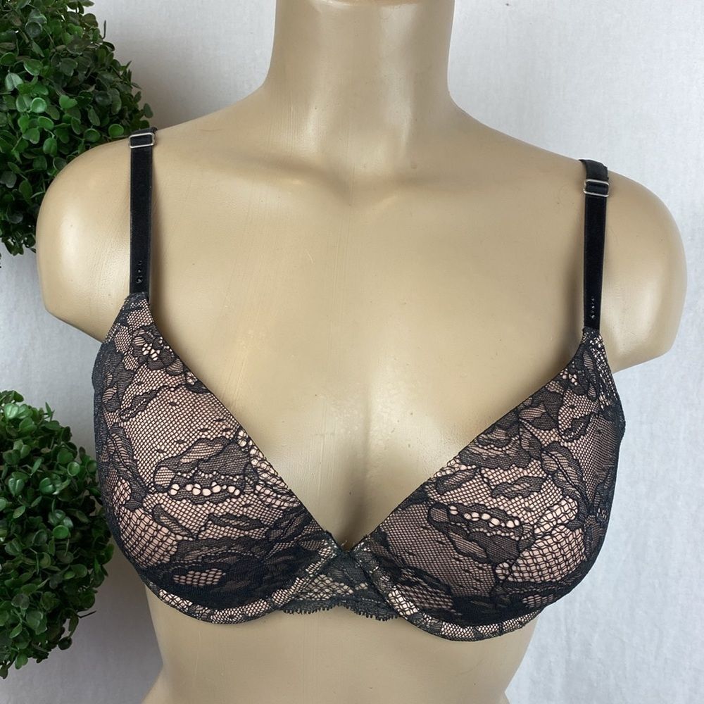 Victoria’s Secret Black & Nude Biofit Demi Uplift Bra 36C